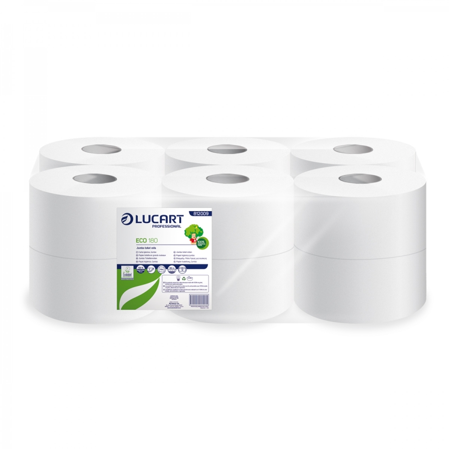 Toilettenpapier Mini Jumbo Rollen Lucart 2 lagig, 12 Rollen á 180 m