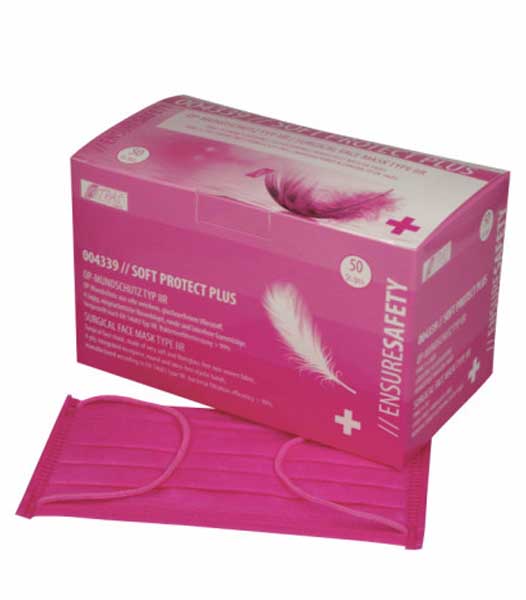 Medizinische Gesichtsmaske, pink, 4-lagig, 50 Stück pro Box