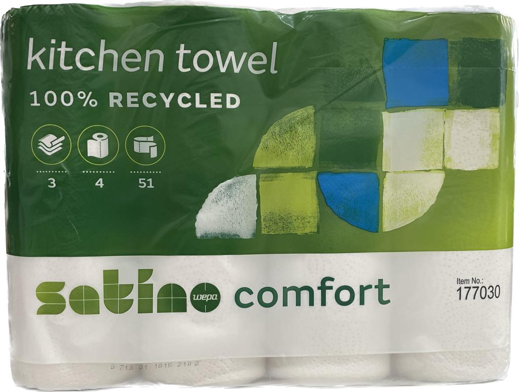 Küchenrolle, Satino comfort, 3-lagig, 51 Blatt pro Rolle, 8 x 4 Rollen, 1 Umpack