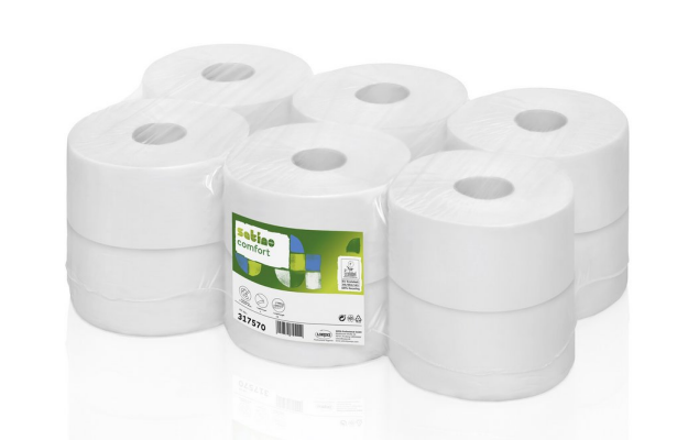 satino comfort Toilettenpapier Mini Jumbo, 3-lagig, 12 Rollen pro Packung